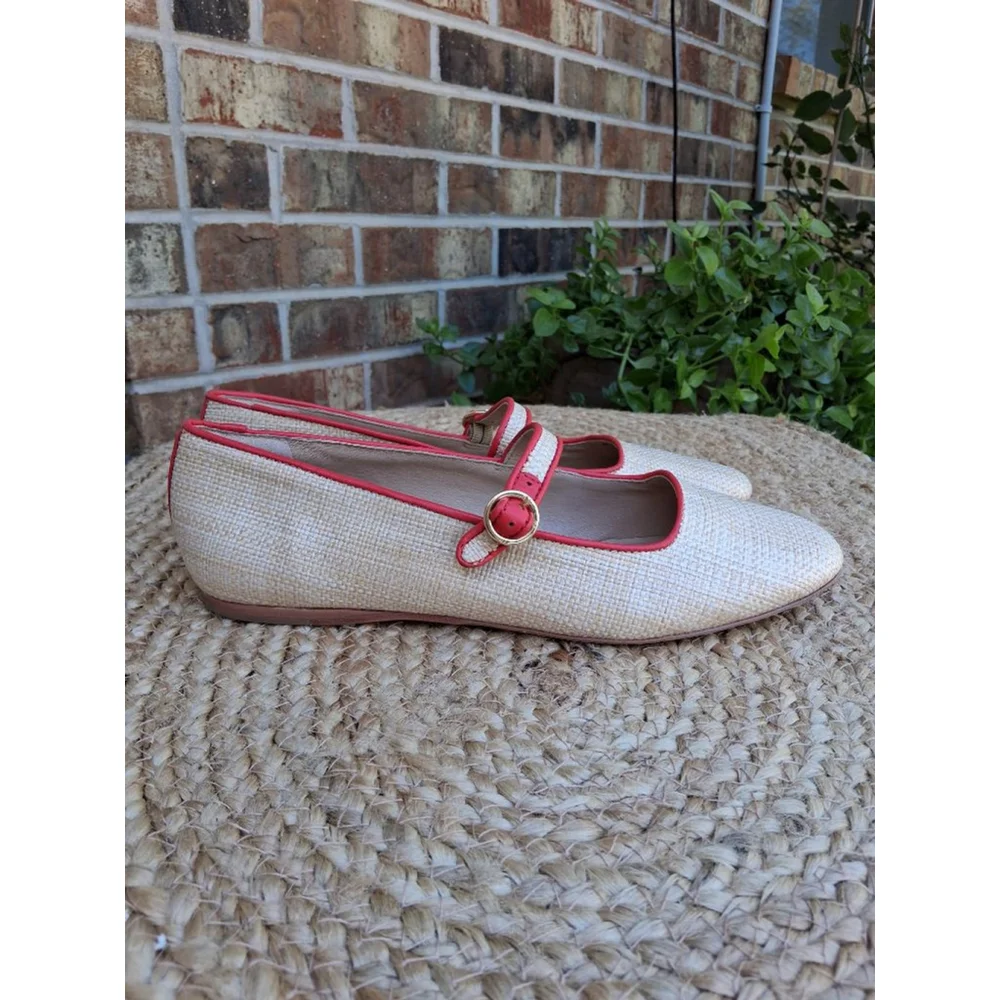 Antonio Melani Ruth Raffia Mary Jane Flats & Loafers Size 9 Beige Red EUC - Picture 4 of 11